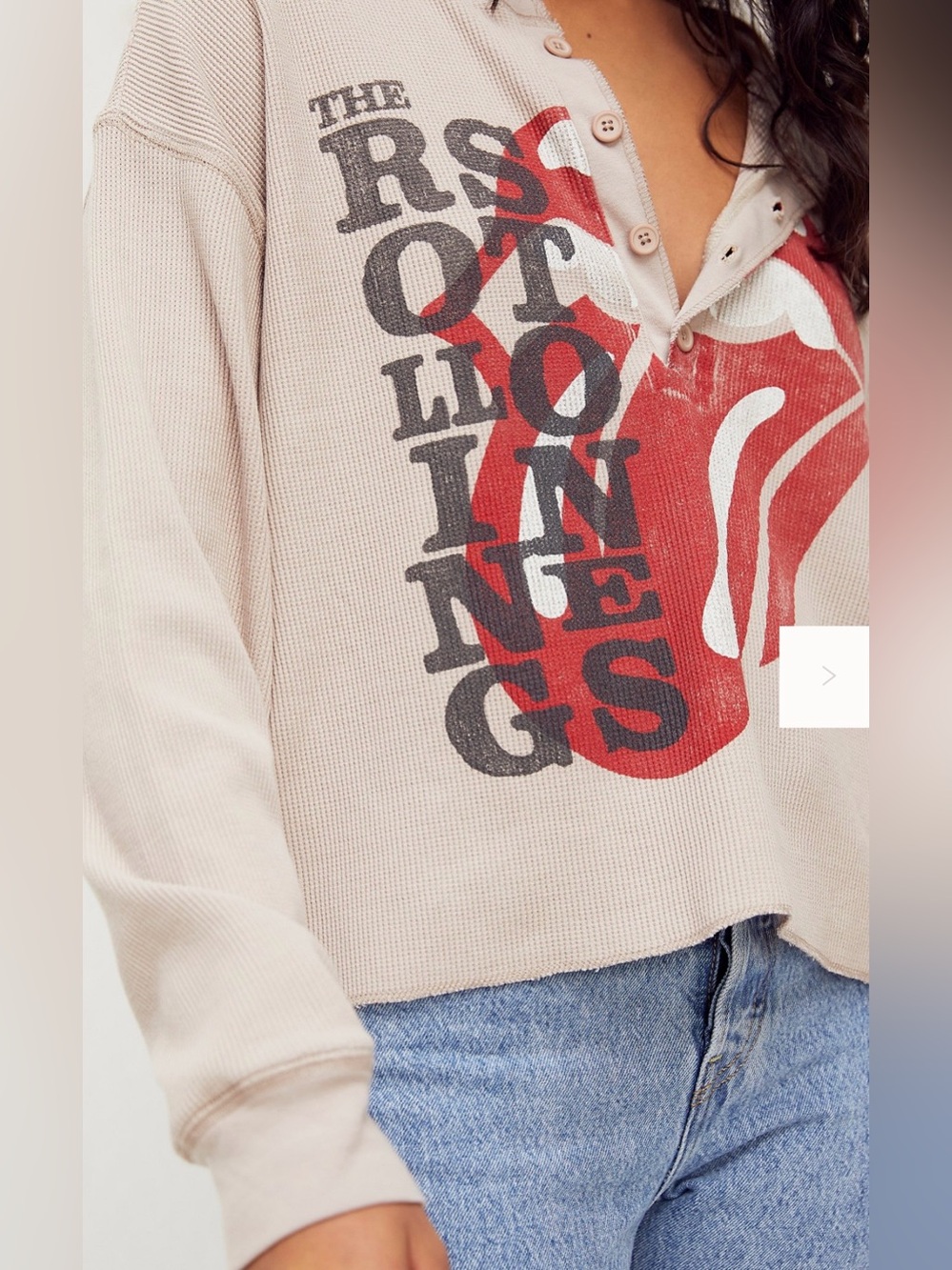 Daydreamer Beige Waffle Henley with Red Graphic Tongue